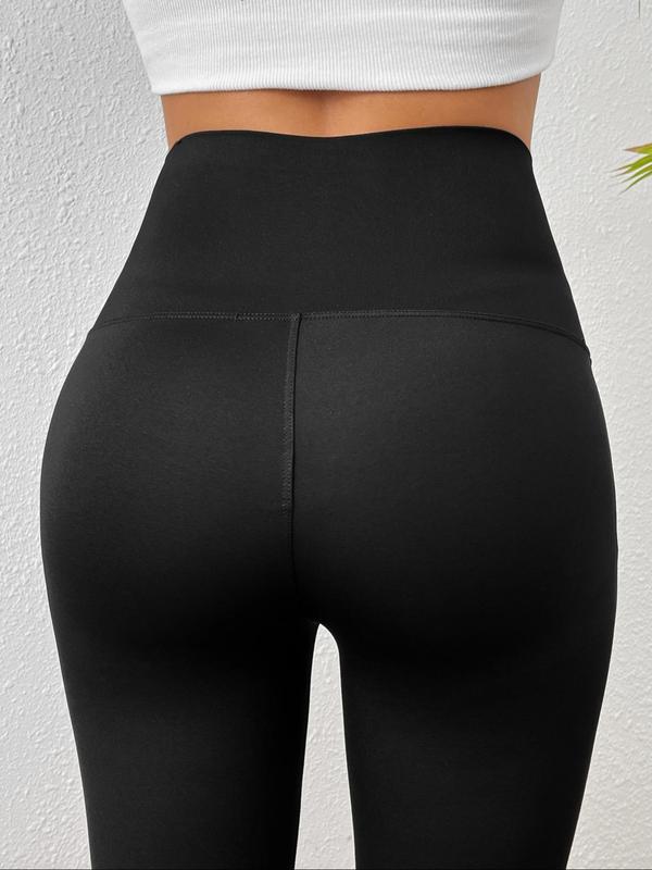 Women's High Waist Hook & Eye Leggings, Solid Color Flare Leg Skinny Pants, High Stretch Seamless Tight-fitting Leggings, Ladies' Bottoms for All Seasons