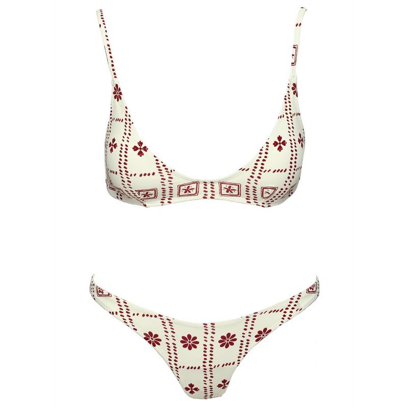 Love Letters High Cut Cheeky Bikini Bottoms White   Red