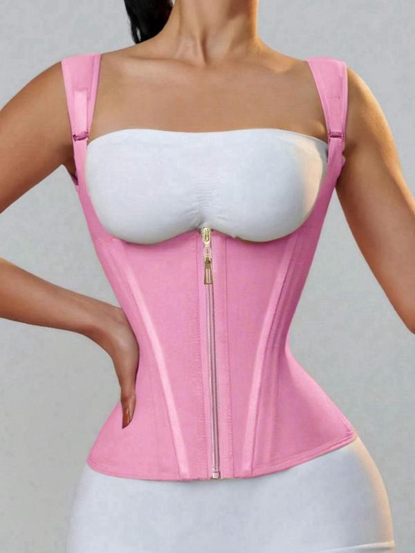 Women's Solid Color Sexy Waist Trainer Corset, Zipper Hook & Eye Shapewear Top,  Waist Trainer Women, Tummy Control Shaper for Daily Wear