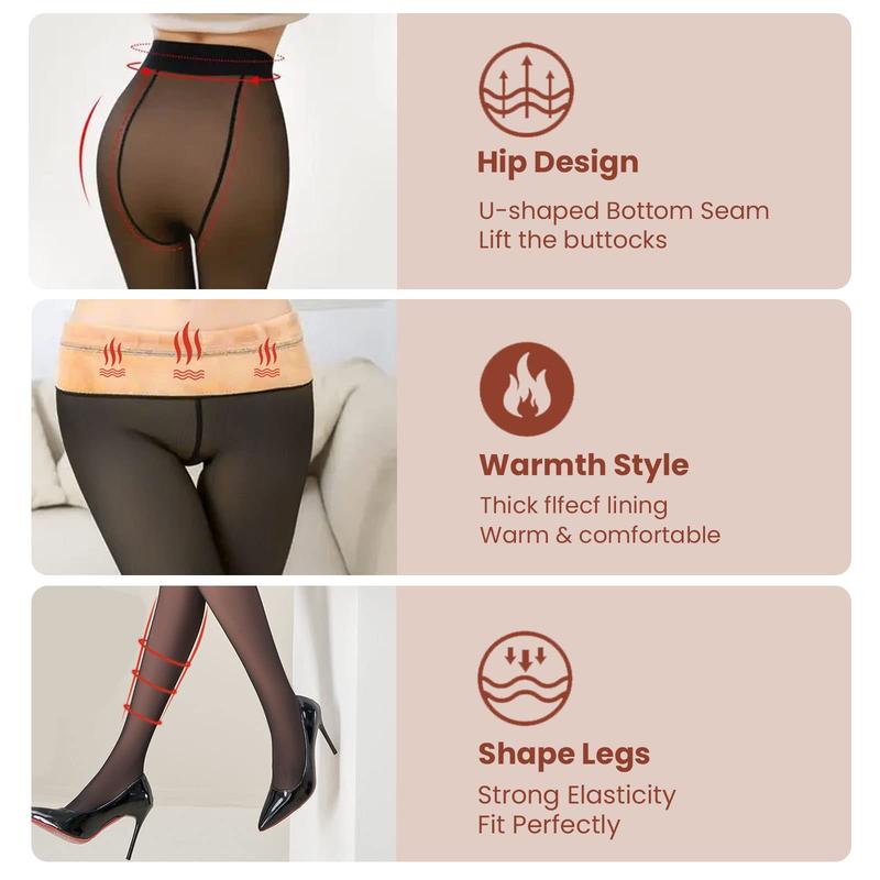 2025 Newest Fleece Lined Tights for Women High Waisted Winter Warm Sheer Black Thick Leggings Thermal Fake Translucent Pantyhose