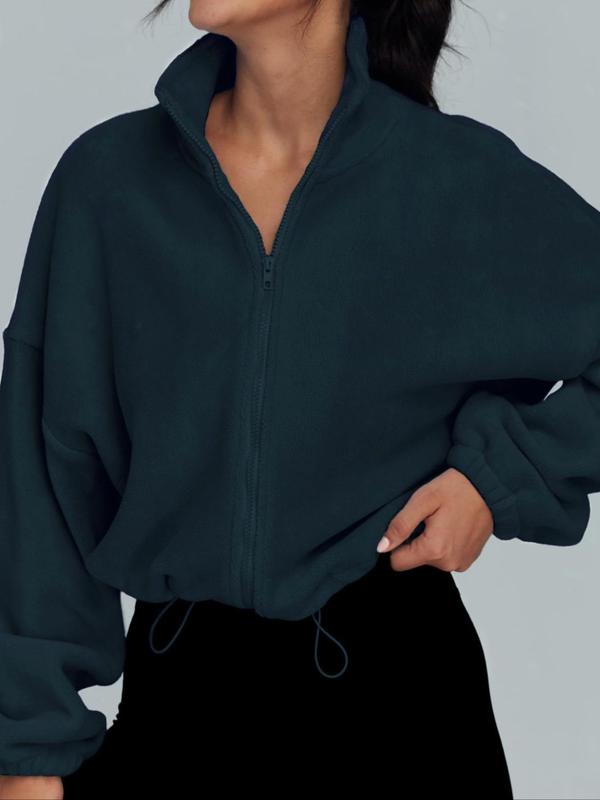 Women's Winter Warm Fleece Crop Jacket with Zipper and Drawstring, Cold Weather Clothes, Winter Clothes