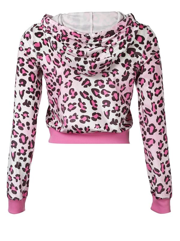 Women's Leopard Patchwork Drawstring Zip Up Hooded Jacket, Casual Long Sleeve Pocket Outerwear for Daily Wear, Jackets for Women, Ladies Clothes for All Seasons