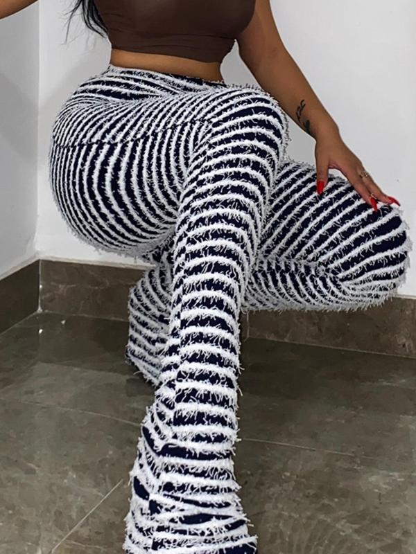 Women's Striped Print High Waist Stacked Pants, Casual Comfy Trousers for Summer, Fashion Women's Bottoms for Daily Wear