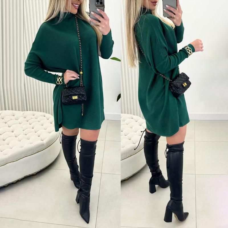ChicMe Women's High Neck Batwing Sleeve Pullover Sweater Dress Knitted Casual Dress Comfort Elegant Womenswear Comfortable