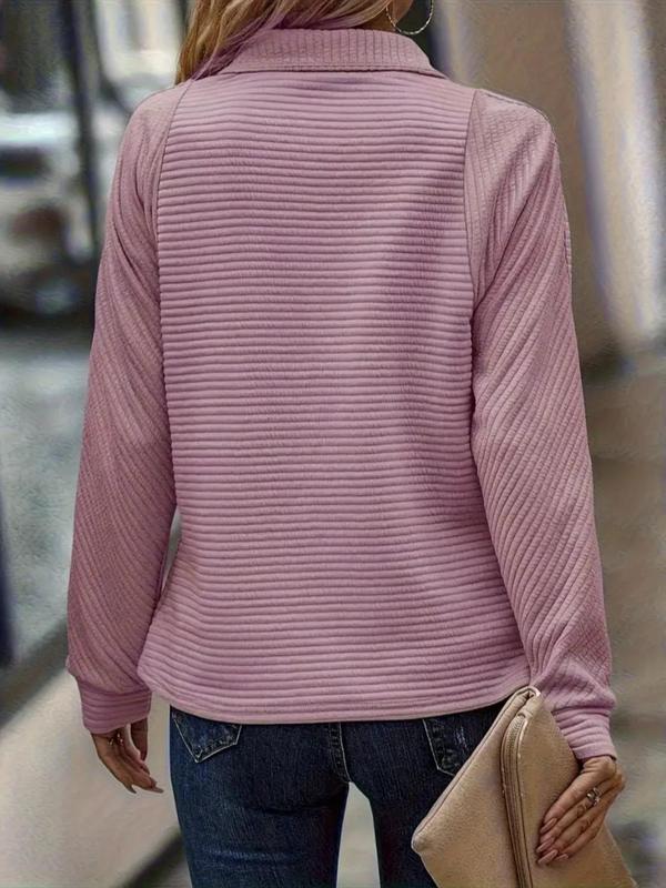 Women's Plain Half Zip Sweatshirt, Comfort Going Out Tops, Casual Women Clothing, Long Sleeve Polo Neck Pullover for Fall, Fashion Women's Top for Daily Wear, Fall Outfits, Fallfreshness