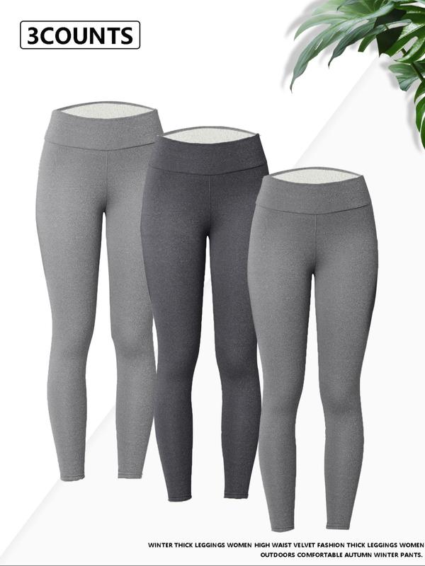 Women's Solid High Waist Thermal Lined Leggings, Casual Comfy Warm Skinny Pants for Daily Wear, Ladies Bottoms for Fall & Winter