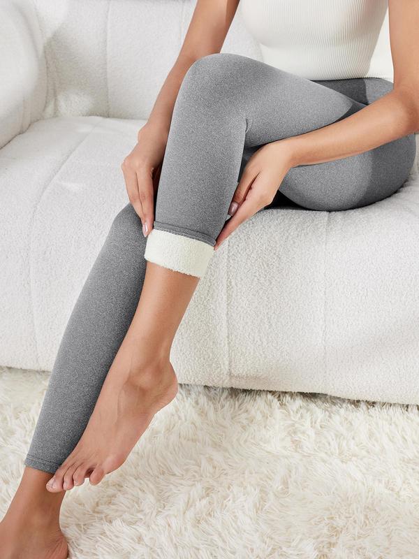 Women's Solid High Waist Thermal Lined Leggings, Casual Comfy Warm Skinny Pants for Daily Wear, Ladies Bottoms for Fall & Winter