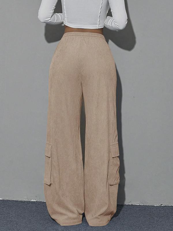 Women's Plain Drawstring Waist Cargo Pants, Casual Street Elastic Waist Multi-pocket Trousers for Daily Wear for Fall, Ladies Fall Bottoms, Downtown Girl Clothes, Fall Outfits