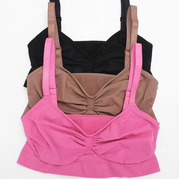 3 in 1 Wireless Women's Bra - No Wire Bralette for Everyday Comfort - Black, Brown and Pink - Womenswear