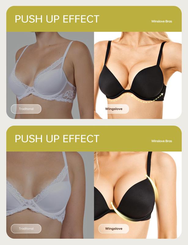 Wingslove Deep V Push Up Bra Comfort Padding Underwire Bra Add 2 Cups Up Womenswear Women Basic Minimalist Spaghetti Strap T-shirt Bra