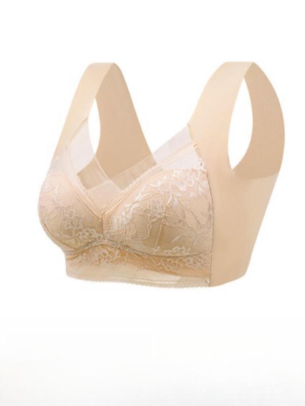 Women's Contrast  Floral Lace Wireless Bra, Soft Comfy Breathable Push Up Bra, Women's Lingerie for All Seasons