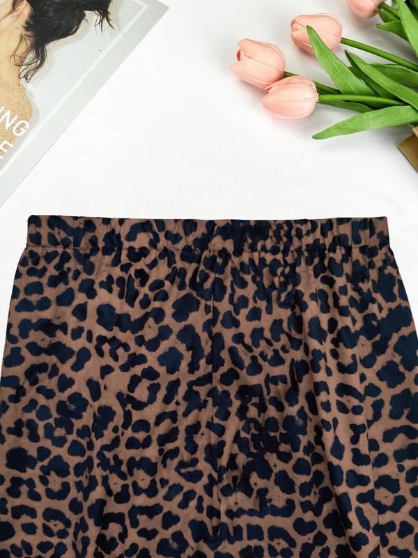 Women's Leopard-print Wide Leg Pants, Fashion Elegant Comfy Trousers for Home Work Office, Ladies Bottoms for All Seasons