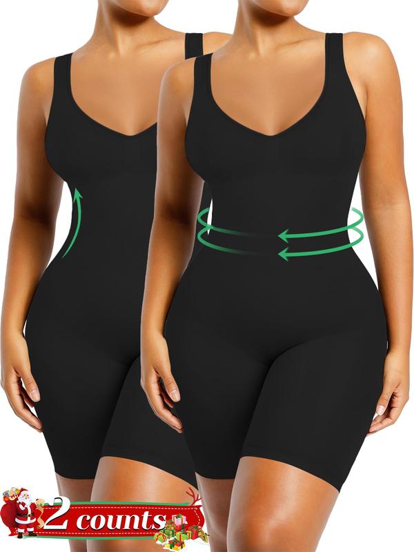 2Pcs Shapewear Bodysuit for Women, Tummy Control V Neck Butt Lifting Bodycon Romper, Backless Seamless Sexy One Piece Shorts, Black Friday All Saints' Day Chrismas