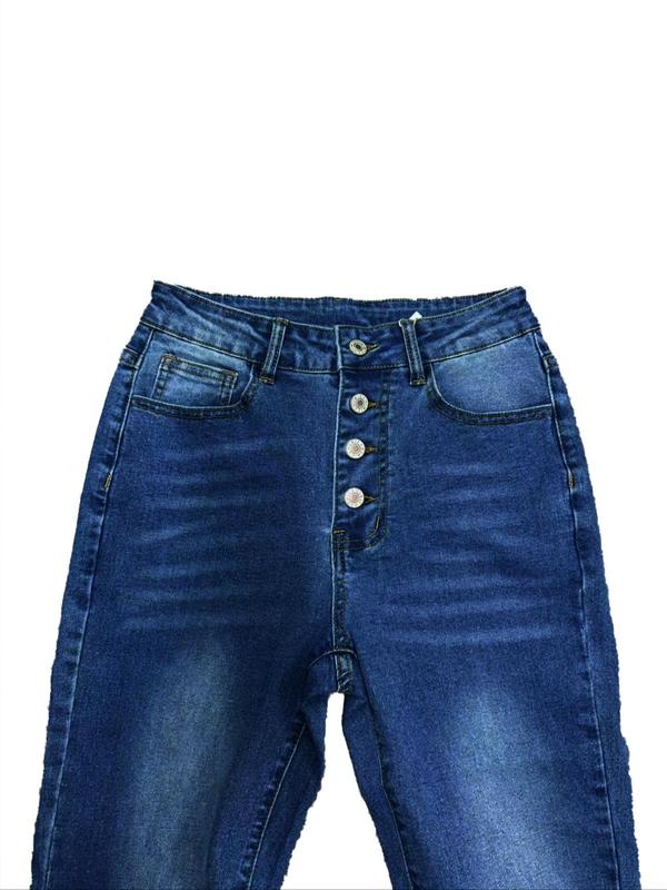 Women's Plain Button Pocket Flare Leg Jeans, Casual Bell Bottom Trousers for Daily Wear, Ladies Bottoms for All Seasons