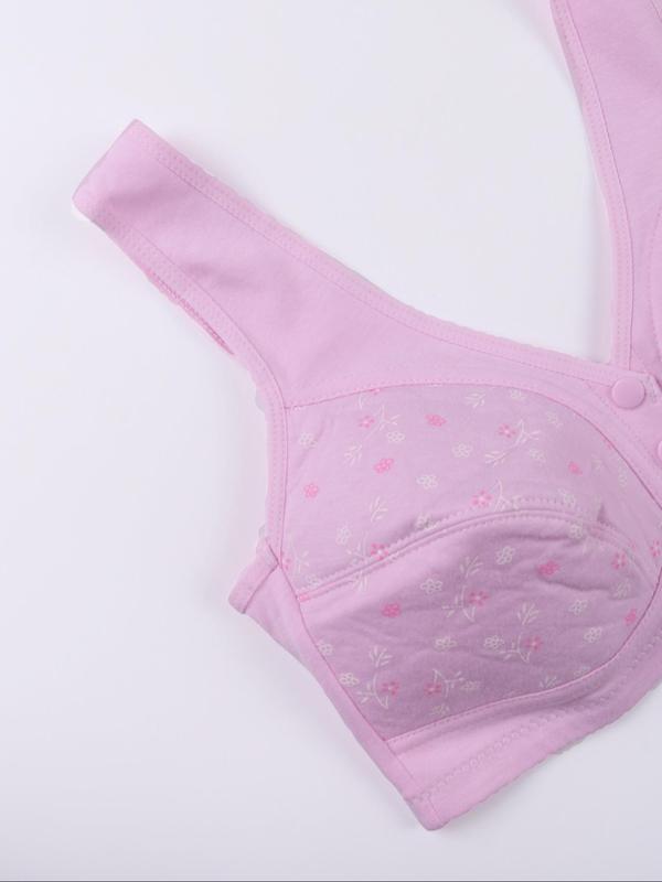 Plus Size 6pcs Floral Print Button Front Bra, Casual Soft Comfortable Breathable V Neck Bralette, Women's Underwear for All Seasons