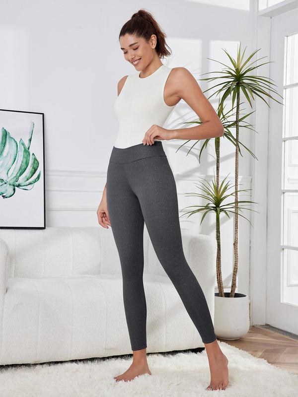 Women's Solid High Waist Thermal Lined Leggings, Casual Comfy Warm Skinny Pants for Daily Wear, Ladies Bottoms for Fall & Winter