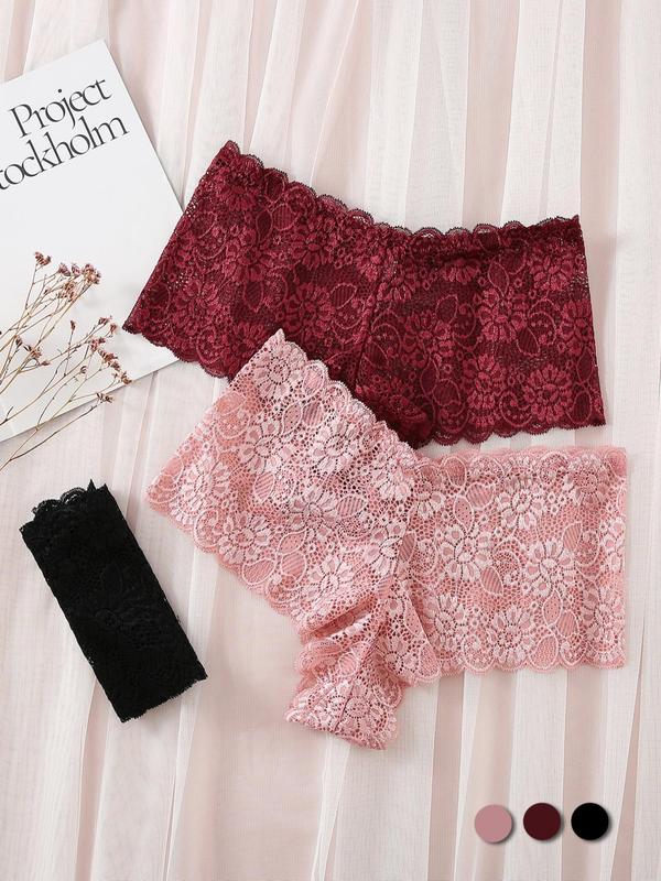 Women's 3pcs Solid Scallop Lace Knickers, Lace Cheeky Panties, High Rise Plain Panty, Multi-pack Lady Comfortable Brief Intimates, Women's Lingerie & Underwear