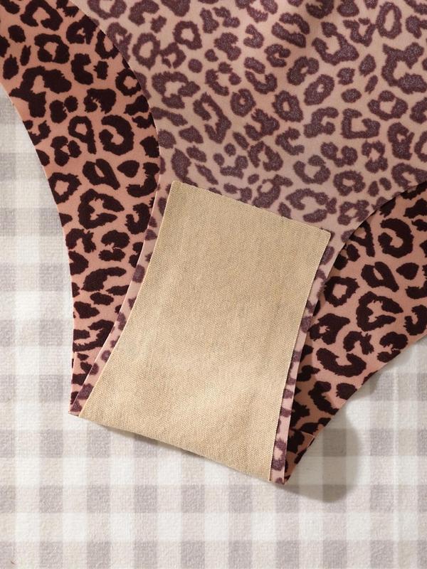 Women's 5pcs Solid Color & Leopard Print Seamless Panties, Casual Soft Comfy Breathable Knicker for Daily Wear, Underwear for All Seasons