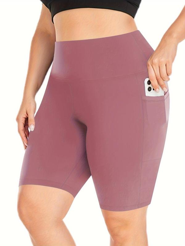 Plus Size Pocket High Waist Short Leggings, Casual High Stretch Seamless Skinny Shorts, Back To School Outfits, Summer Clothes Women, Lady's Bottoms