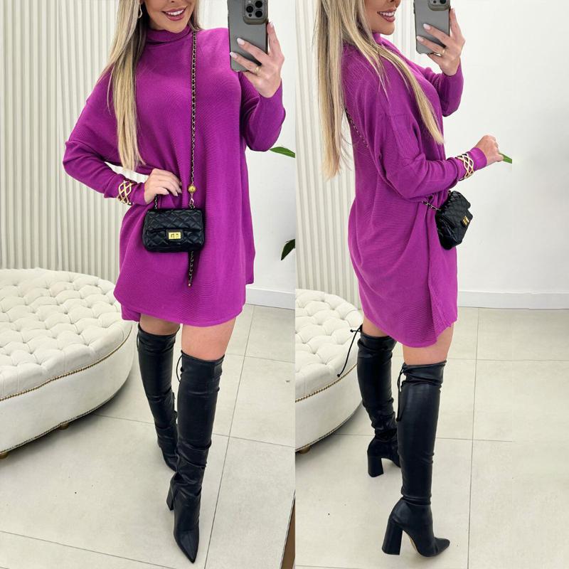 ChicMe Women's High Neck Batwing Sleeve Pullover Sweater Dress Knitted Casual Dress Comfort Elegant Womenswear Comfortable