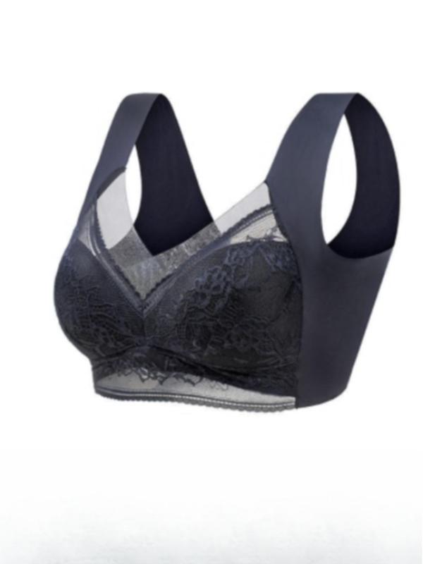 Women's Contrast  Floral Lace Wireless Bra, Soft Comfy Breathable Push Up Bra, Women's Lingerie for All Seasons