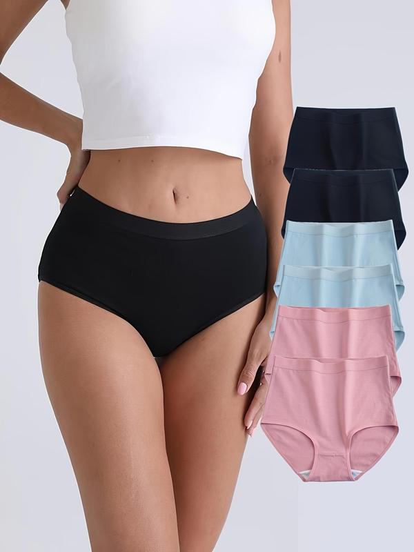 Women's 6pcs Solid Color Simple Knicker, Breathable Comfortable Seamless Tummy Control Panties, Underwear for All Seasons