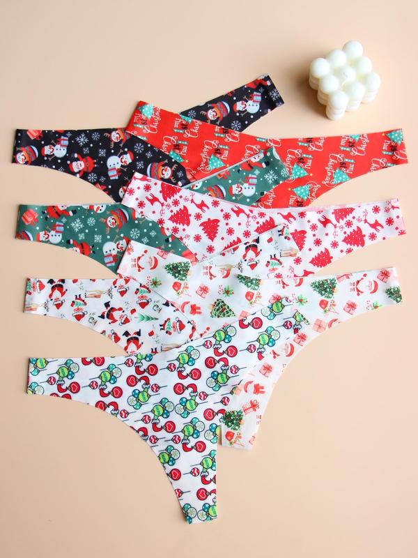 Women's Graphic Print Seamless Thong, Soft Comfy Breathable Halloween Drop Waist Panties for Fall Daily Wear, Fall Underwear for Women, Women's Underwear for All Seasons, Black Girl Wear
