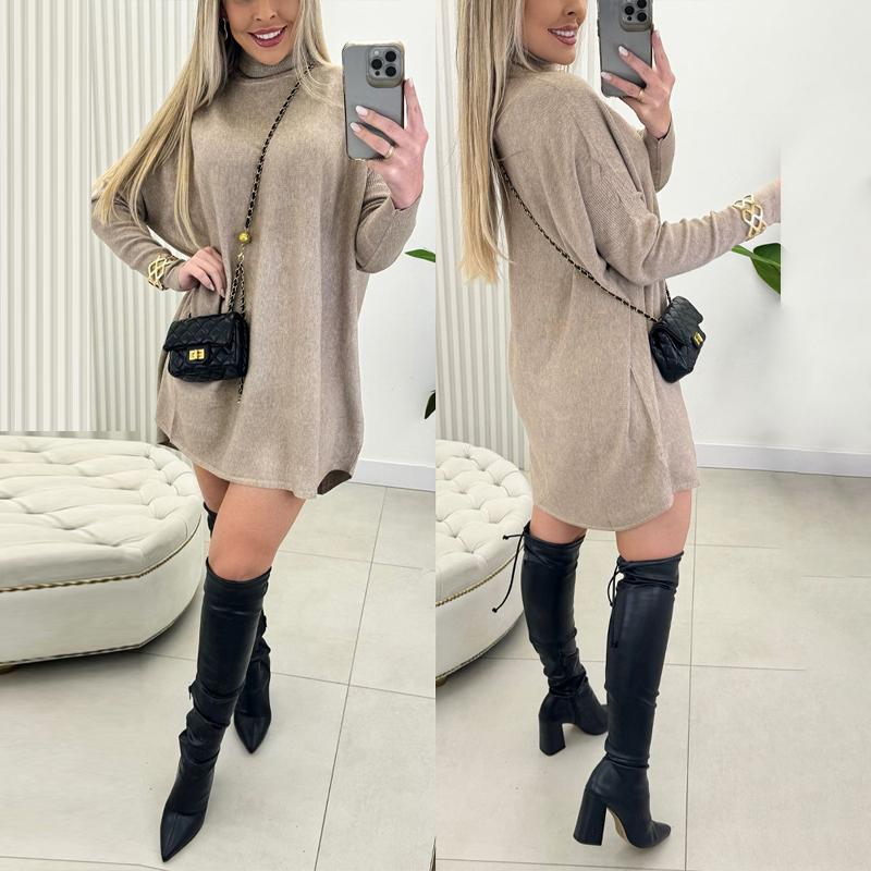 ChicMe Women's High Neck Batwing Sleeve Pullover Sweater Dress Knitted Casual Dress Comfort Elegant Womenswear Comfortable