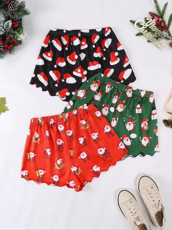 Women's Leopard Print Lettuce Trim Sleep Shorts, Back To School Casual Comfy Elastic Waist Pajama Shorts, Ladies Sleep Bottoms for All Seasons