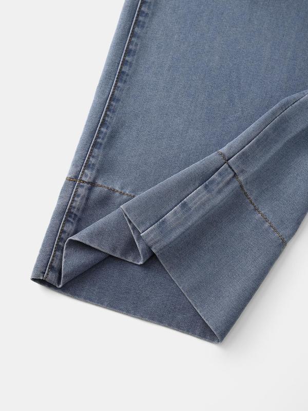 YOZY Women's Plain Belted Zipper Fly Denim Jeans, Casual Pocket Straight Leg Jeans for Daily Wear, Ladies Bottoms for All Seasons