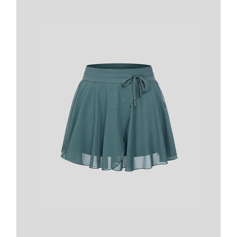 Halara High Waisted Drawstring Contrast Mesh 2-in-1 Side Pocket Flowy Mini Flare Casual Skirt