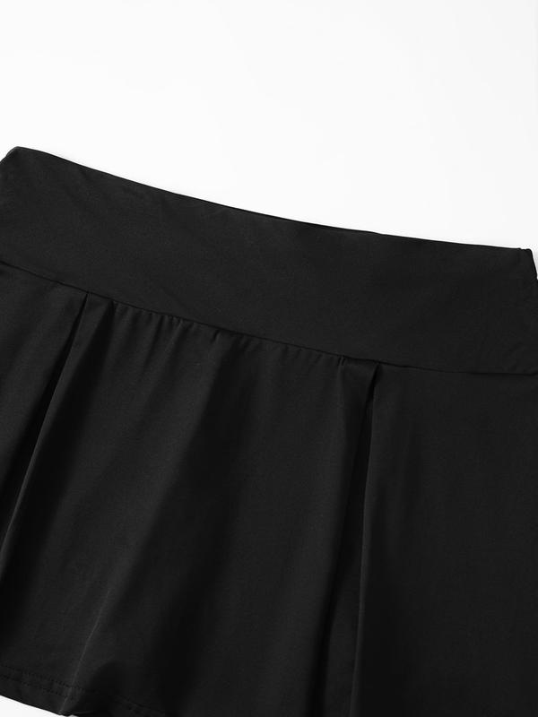 Plus Size Solid Plicated 2 IN 1 Skort, Casual High Waist Short Skort for Daily Wear, Women's Bottoms for Summer