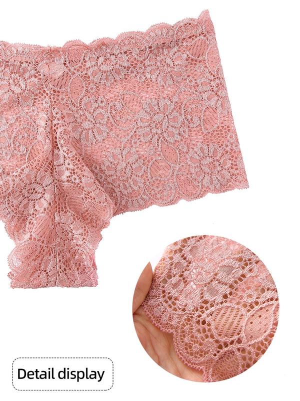 Women's 3pcs Solid Scallop Lace Knickers, Lace Cheeky Panties, High Rise Plain Panty, Multi-pack Lady Comfortable Brief Intimates, Women's Lingerie & Underwear