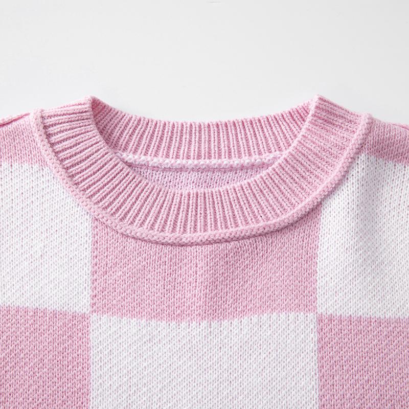 Women Checkered Bishop Sleeve Color Blocked Knitting Sweater, Casual Comfort Fit Casual Wear Round Neck checker Pullover sweater