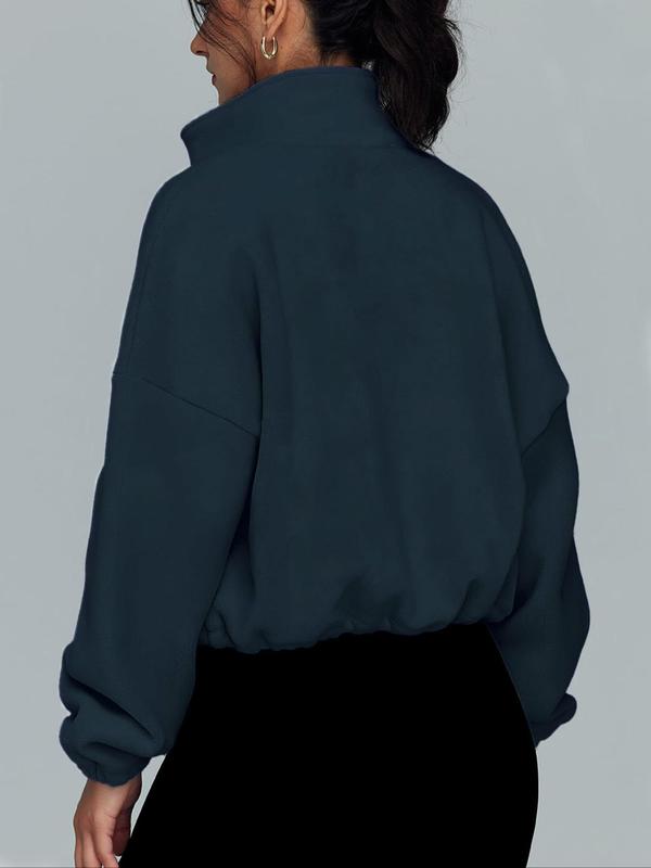 Women's Winter Warm Fleece Crop Jacket with Zipper and Drawstring, Cold Weather Clothes, Winter Clothes