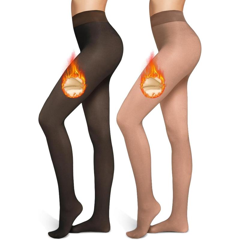 Womens Fleece Lined Winter Tights - Thermal  Translucent Tights Warm Sheer Look Tck Skin-Colored Pantyhose