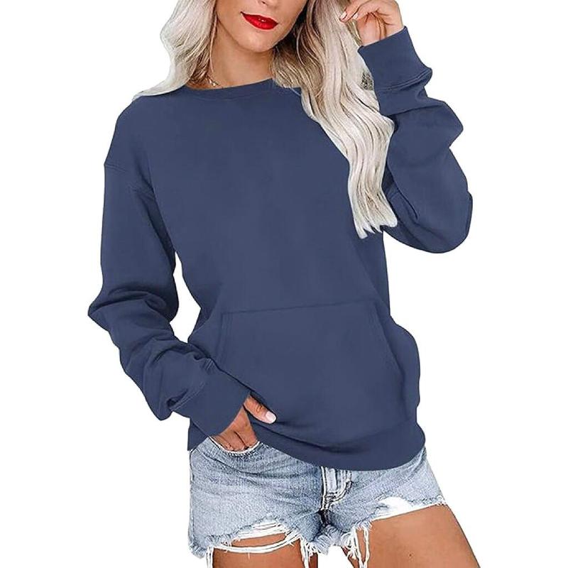 AUSELILY Women's Crewneck Hoodless Sweatshirt With Kangaroo Pocket Longsleeve Oversized   Pullover Casual Style Shirt