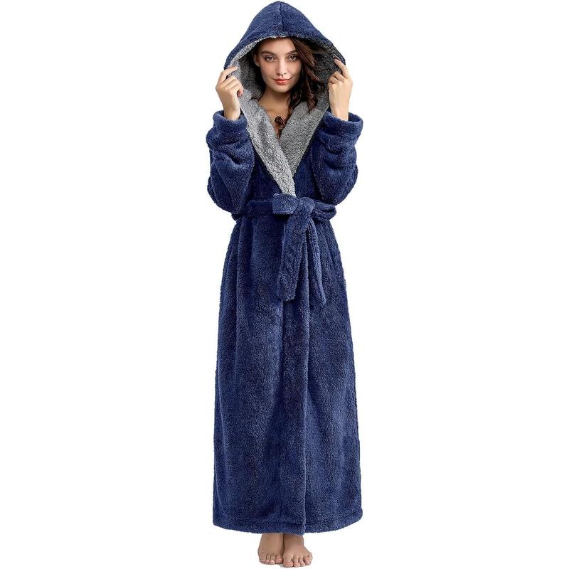 Robes for Women with Hood Long Soft Warm Full Length Bathrobes Luxurious Plush Fleece Winter Robes