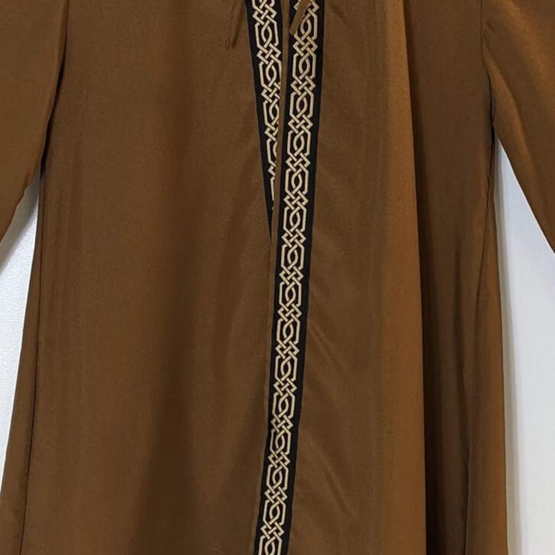 Adult Celtic Robe with Hood and Sleeves & Jacquard Trim, Renaissance Cosplay LARP Costume, Medieval Sorcerer Cloak