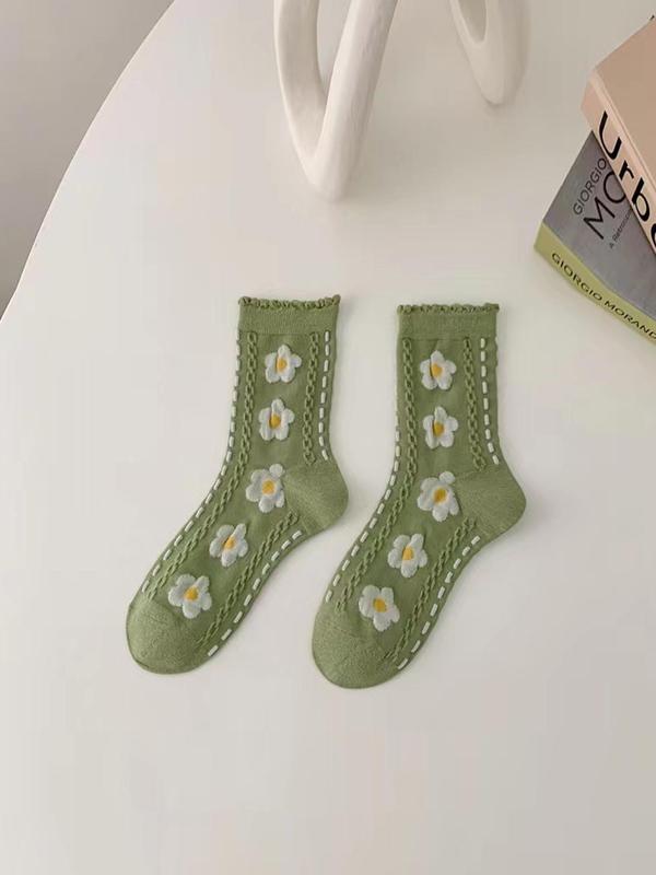 Women's Vintage Floral Print Crew Socks, Fashion Casual Comfy Breathable Socks, Women Socks for All Seasons Daily Wear