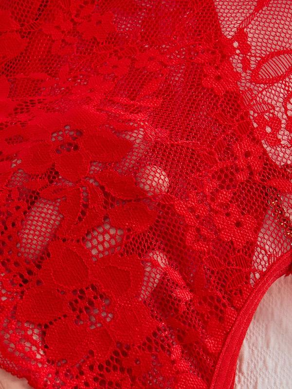 Women's Heart Rhinestone Decor Criss Cross Backless Sexy Lace Bodysuit, Adjustable Strap Scallop Trim Bodysuit for Indoor Wear, Women's Lingerie for All Seasons