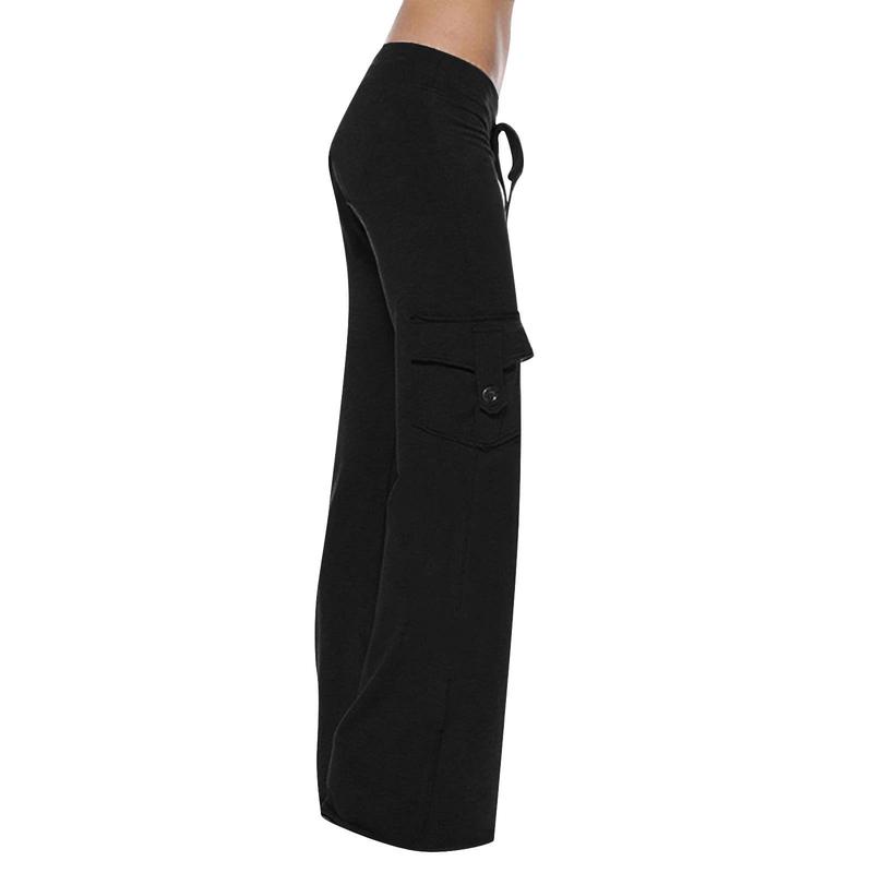 Womens Cargo Pants High Waist Wide Leg Pants with Pockets Casual Button Stretch Yoga Workout Leggings Gym Sweatpants Womenswear Bottom Trouser