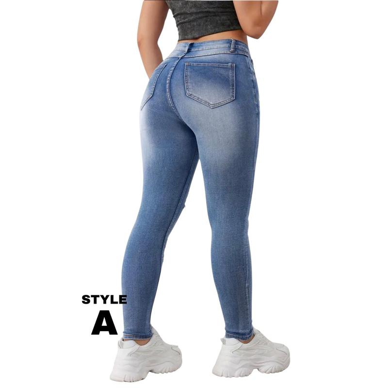 Ripped Holes Skinny Jeans, High Rise, Slim Fit Stretchy Tight Jeans, Women's Denim Jeans & Clothing