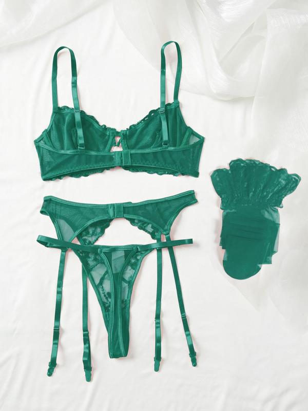 Women's Contrast Lace Sexy Lingerie Set, 2024 New Style Bra & Garter Belt & Thong & Stockings & Gloves Set, Lingerie Set for Women Dainty Gift for Your Love