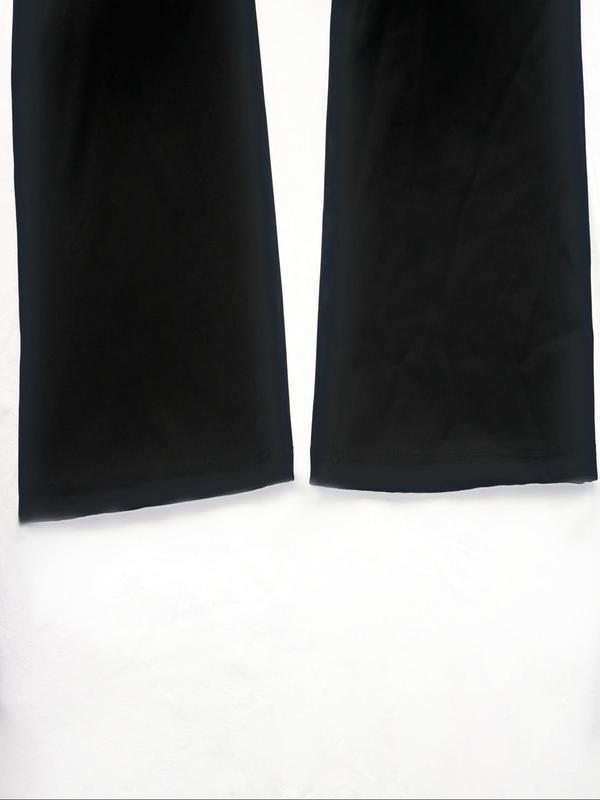 Women's High Waist Hook & Eye Leggings, Solid Color Flare Leg Skinny Pants, High Stretch Seamless Tight-fitting Leggings, Ladies' Bottoms for All Seasons
