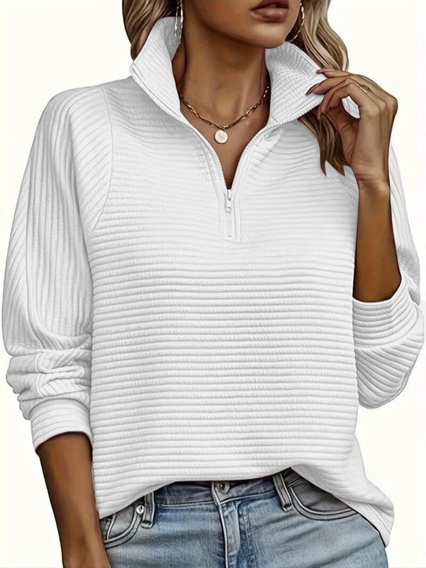 Women's Plain Half Zip Sweatshirt, Comfort Going Out Tops, Casual Women Clothing, Long Sleeve Polo Neck Pullover for Fall, Fashion Women's Top for Daily Wear, Fall Outfits, Fallfreshness