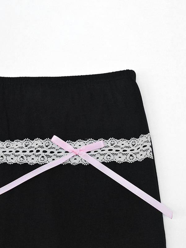 Women's Contrast Lace Bow Decor Skirt, Solid Color Mini Skirt for Party Club Dating, Ladies Summer Clothes