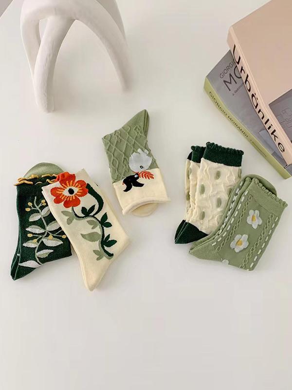 Women's Vintage Floral Print Crew Socks, Fashion Casual Comfy Breathable Socks, Women Socks for All Seasons Daily Wear