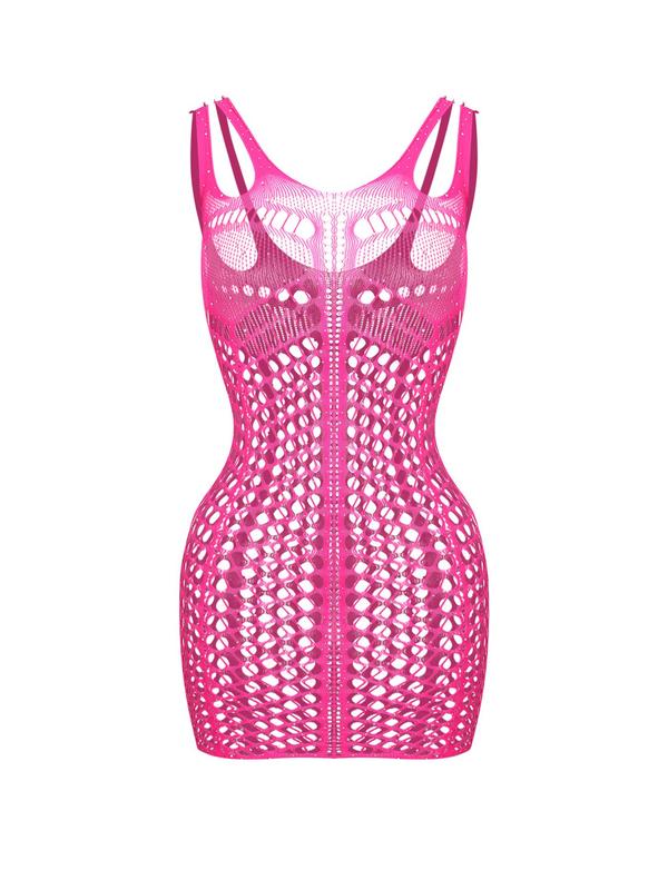 Women's Solid Color Hollow Out Sheer Fishnet Lingerie Bodysuit, Sexy Comfy Breathable High Waist Teddy Lingerie for Daily Wear, Women's Underwear for All Seasons