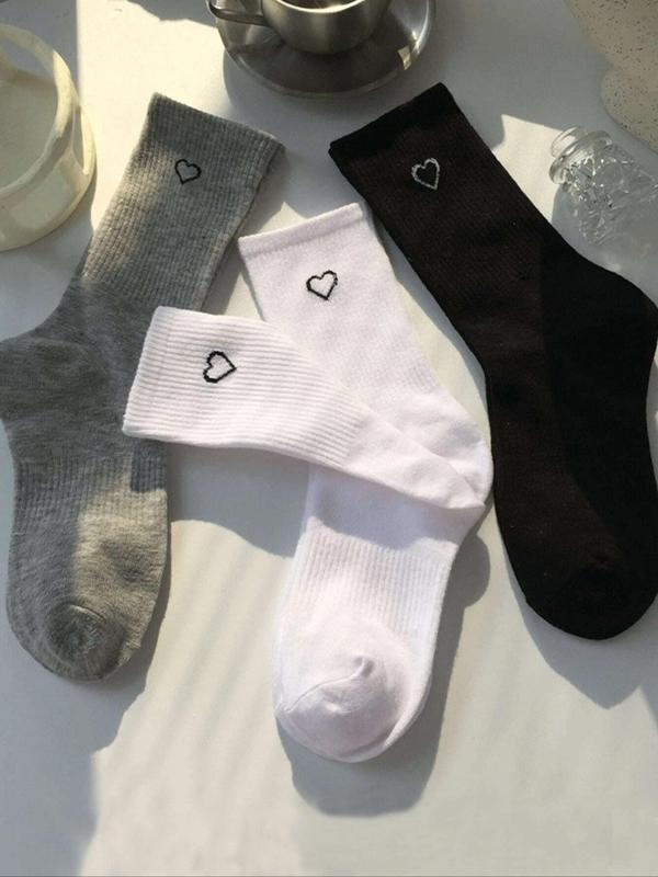 Women's 3 Pairs Heart Print Crew Socks, Summer Wear, Casual Comfort Moisture Wicking Socks, Socks for Women, Soft Comfy Breathable Socks for Lady All Seasons Daily Wear, Womenswear